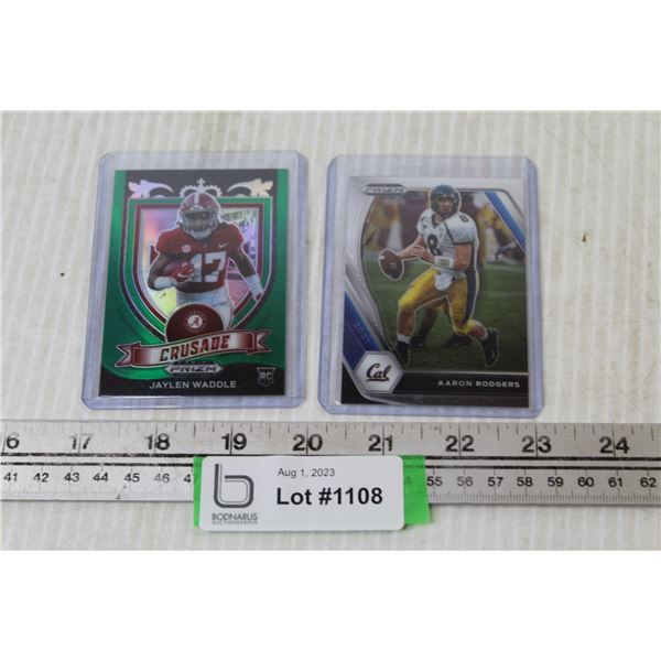 (2) Prizm NFL Cards -- Aaron Rogers College Rookie Card - Jaylene Waddle Silver Card