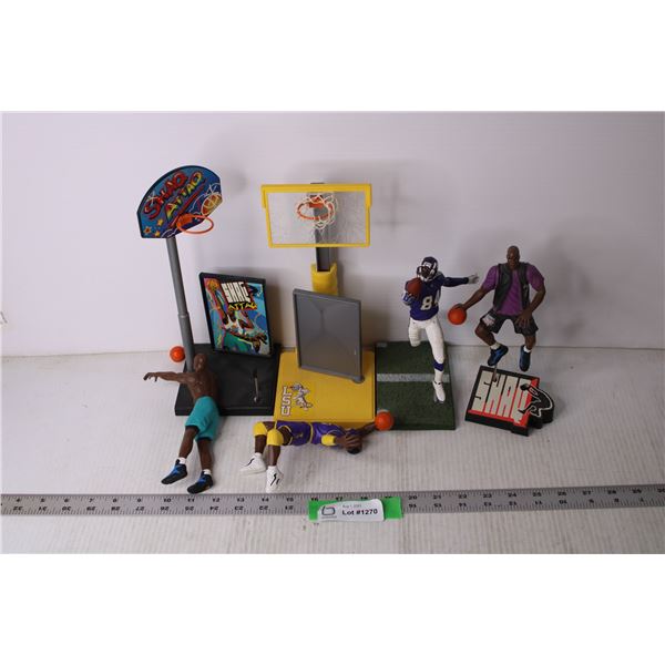 (4) Basketball and Football Figurines w/ Stands - SHAQ