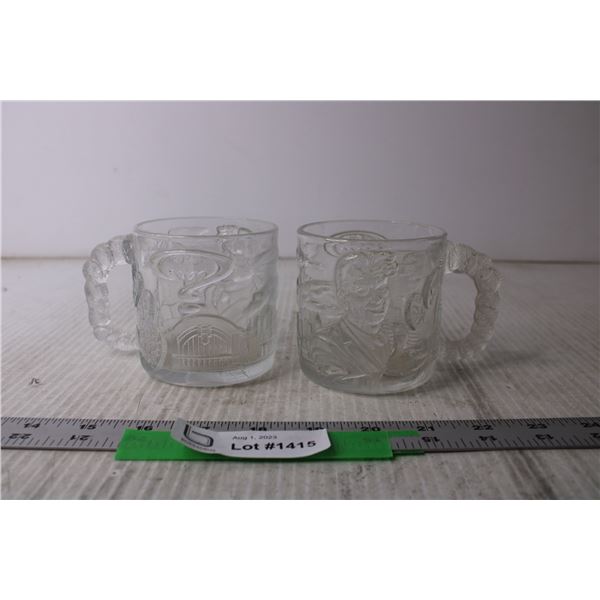 (2) Batman Glass McDonalds Mugs --Batman and Robin