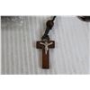 Image 2 : (3) Religious Picture Frames, Wood Bead Rosary, First Communion Cross, Bell with Bird