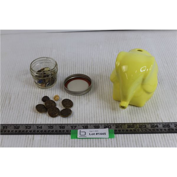 Lord Nelson Pottery Elephant String Holder, Small Jar with Metal Buttons