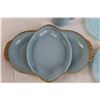 Image 3 : Blue Delphite Fire King Serving Tray and Mug, (4) Blue Azure Pyrex Dessert Plates (Crown Design)