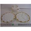 Image 1 : (2) Fire King Milk Glass Serving Trays and (1) Rabbit Tureen and Spoon