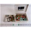 Image 1 : Fabric Flower Jewelry Box Includes 5 Earring/Necklace Sets and Assorted Vintage Jewelry