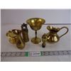 Image 1 : (6) Pieces of Vintage Brass-Hanging Light, Bottle Stopper, Goblet, Jug, Vase, Pillar Candle Holder