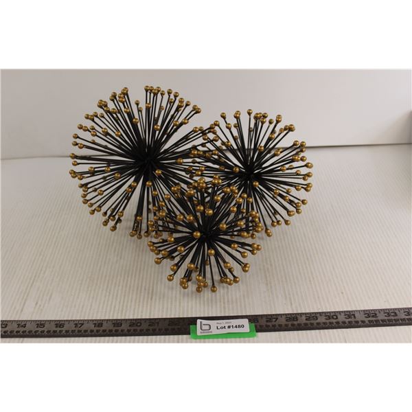 (3) Black and Gold Spiked Metal Decor