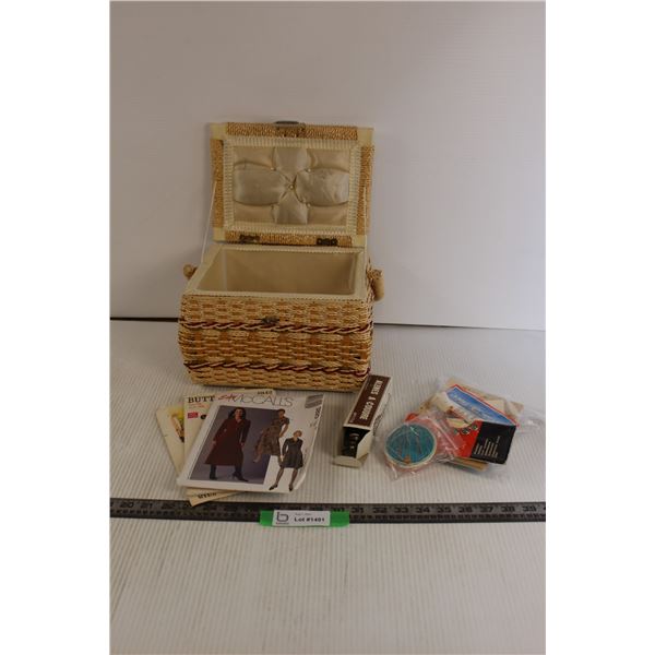 Tapestry Sewing Basket with Contents