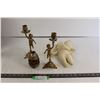 Image 1 : Chalkware Cherub, Mini Vase, (2) Brass Cherub Candlesticks