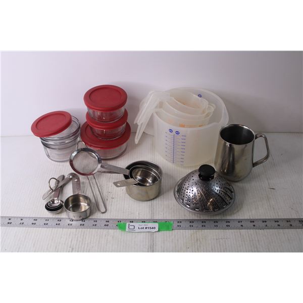 Assorted Kitchen Items - Storage Jars, Measuring Cups, Misc.