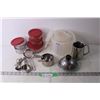 Image 1 : Assorted Kitchen Items - Storage Jars, Measuring Cups, Misc.