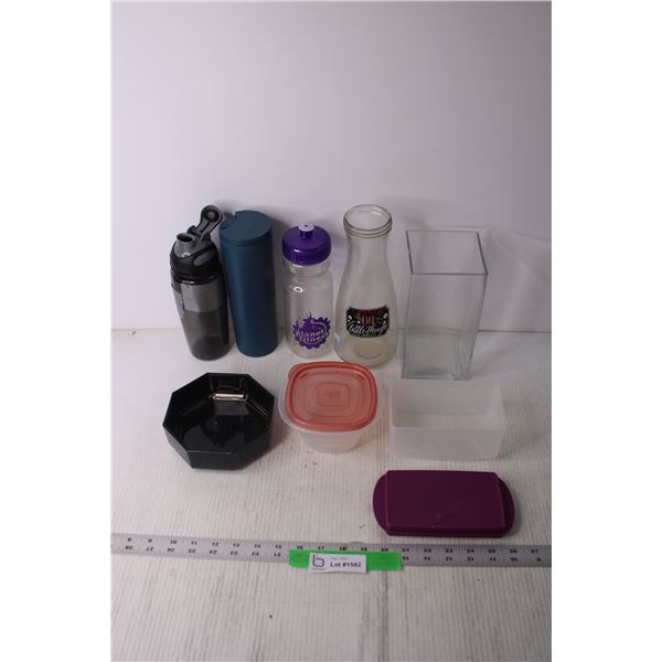 Assorted Kitchen Items - Vases, Tupperware