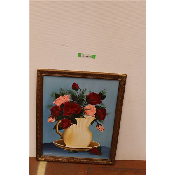 *Rose in Vase Painting (Frame Not Attached Well) (23" x 27")