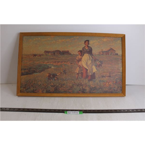 Two Women on a Farm Print (28 1/2  x 17 ) (Back is Torn)