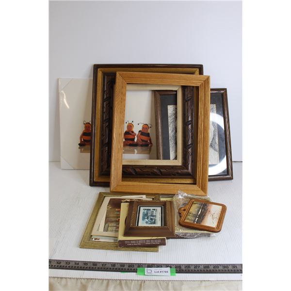 (2) Wall Art Pieces (20" x 16 1/2", 12 1/2" x 15 1/2"), (2) Frames (18" x 20", 15" x 19"), Misc.