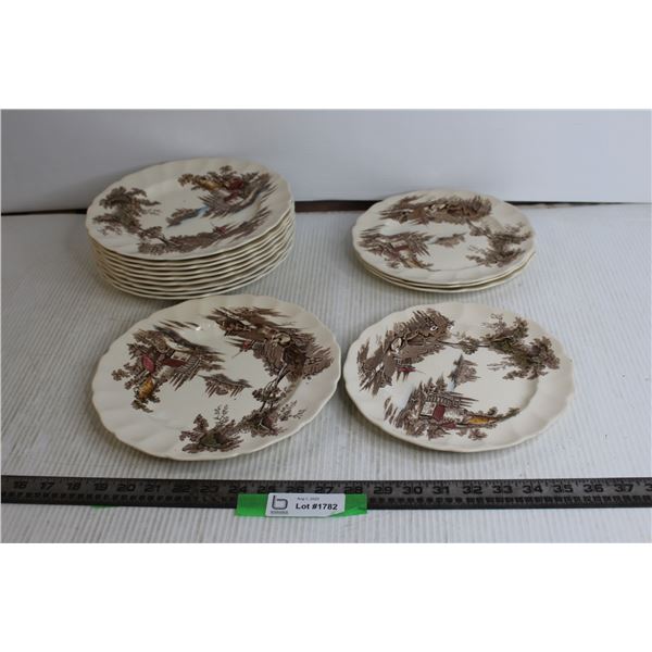 Johnson Bros The Old Mill Dishes (10 Plates, 4 Smaller Plates [9", 10 1/2"])