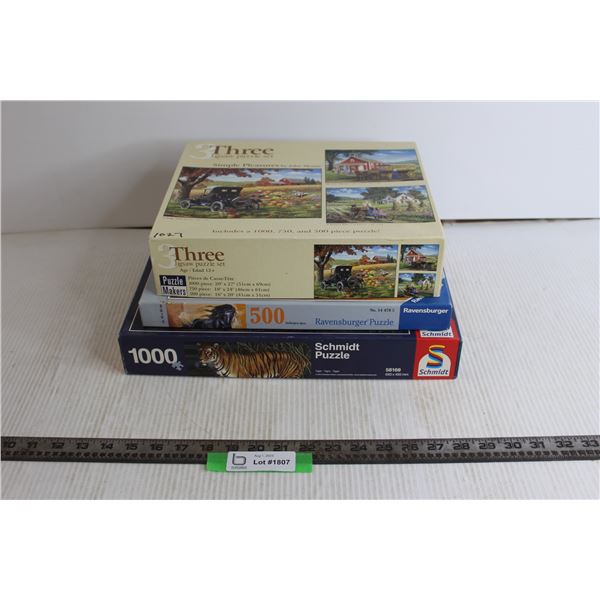 (3) Misc. Puzzles (1000 Piece, 500 Piece, 1000, 750, and 500 Pieces)