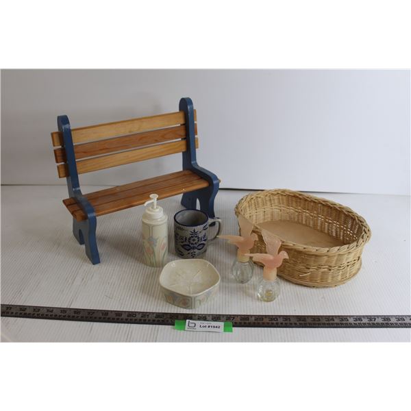 Small Bench, Basket, Soap Container and Dish, Misc.