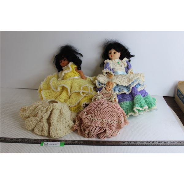 (3) Dolls with Crocheted Skirts