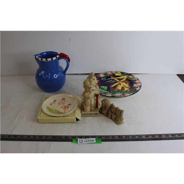 Misc. Kitchenware (Pitcher, [2] Picture Plates), Figurines