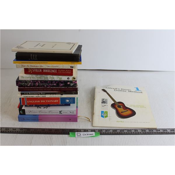 (15) Books (Alfred's Basic Guitar Method, Stories for a Woman's Heart, English Dictionary)