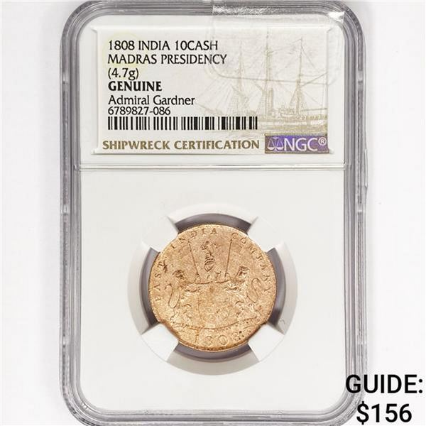 1808 India Madres Pres 10 Cash Token NGC