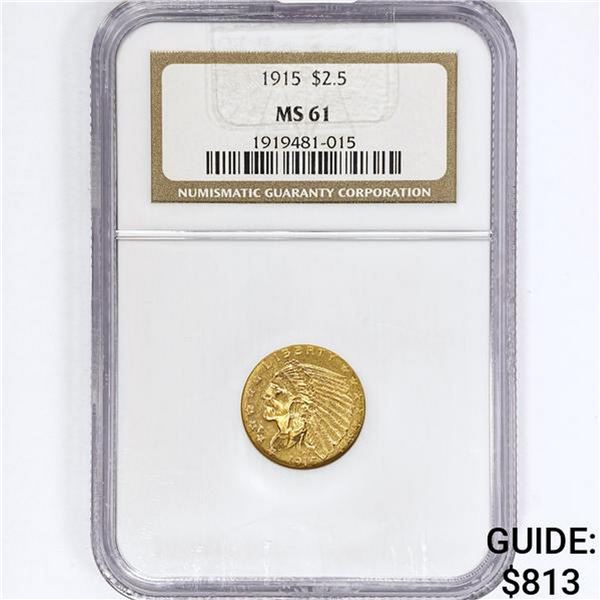 1915 $2.50 Gold Quarter Eagle NGC MS61