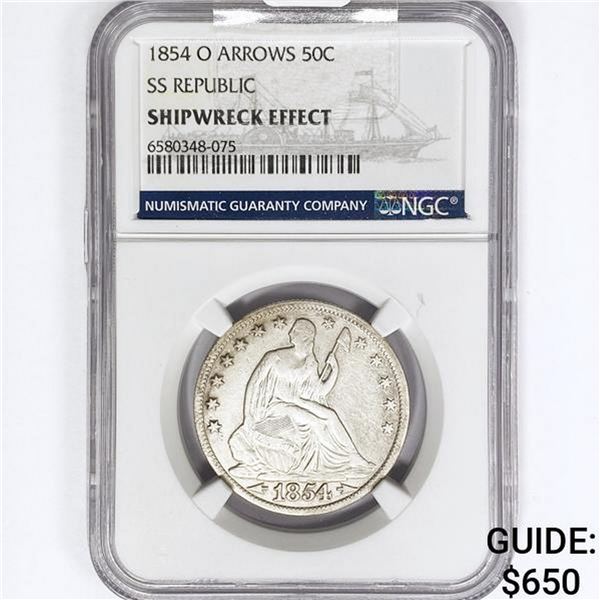 1854-O Seated Lib. 50C NGC Shipwreck SS Rep Bx Set