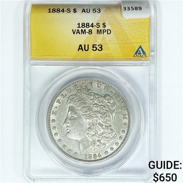 1884-S Morgan Silver Dollar ANACS AU53 VAM-8 MPD