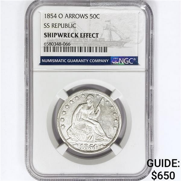 1854-O Arrows Seated Liberty Half Dollar NGC Shipw