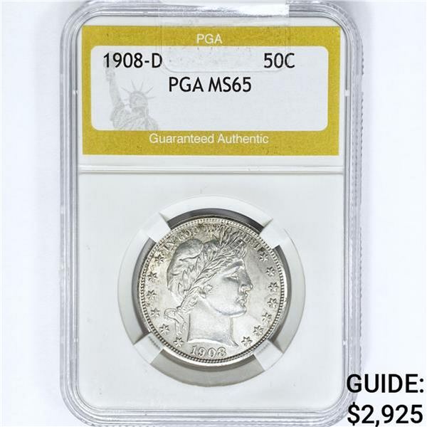 1908-D Barber Half Dollar PGA MS65