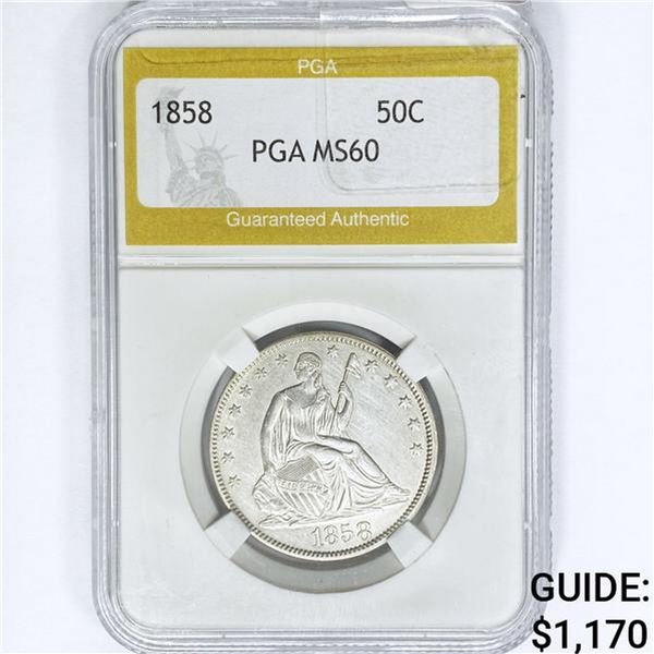1858 Seated Liberty Half Dollar PGA MS60