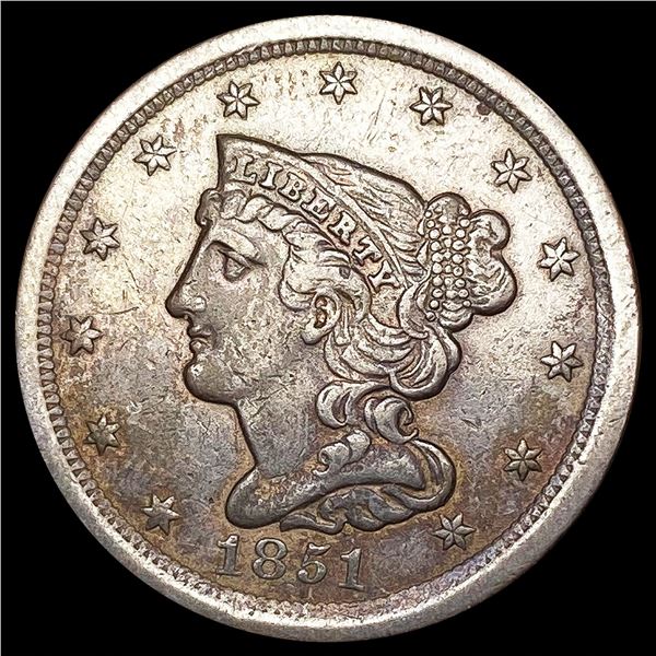 1851 Braided Hair Half Cent CLOSELY UNCIRCULATED