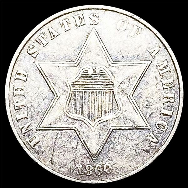 1860 Silver Three Cent CLOSELY UNCIRCULATED