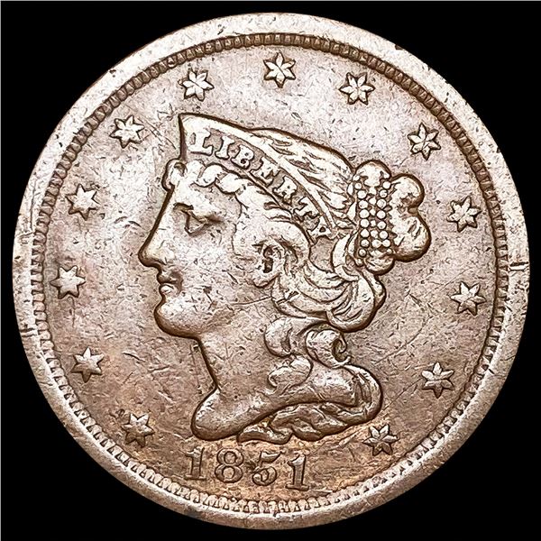 1851 Braided Hair Half Cent CLOSELY UNCIRCULATED