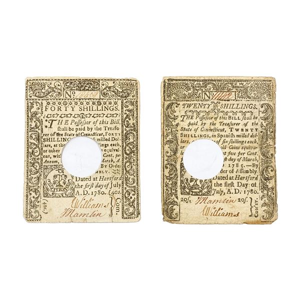 1780 CT Twenty & Forty Shilling Bank Notes (2 Item