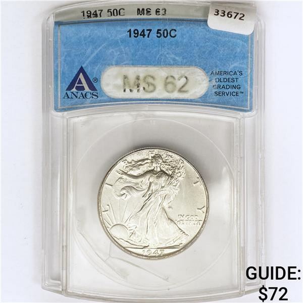 1947 Walking Liberty Half Dollar ANACS MS62