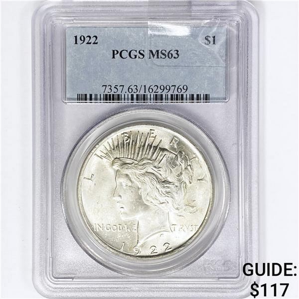 1922 Silver Peace Dollar PCGS MS63