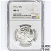 Image 1 : 1943 Walking Liberty Half Dollar NGC MS65