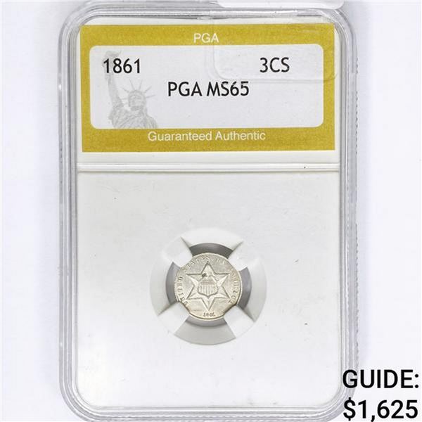 1861 Silver Three Cent PGA MS65