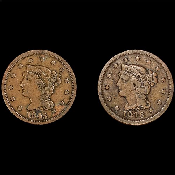 (2) Large Cents (1845, 1846) LIGHTLY CIRCULATED