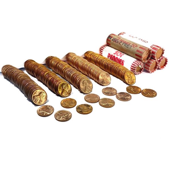 1961-2015 Lincoln & Wheat Cent Rolls (500 Coins)