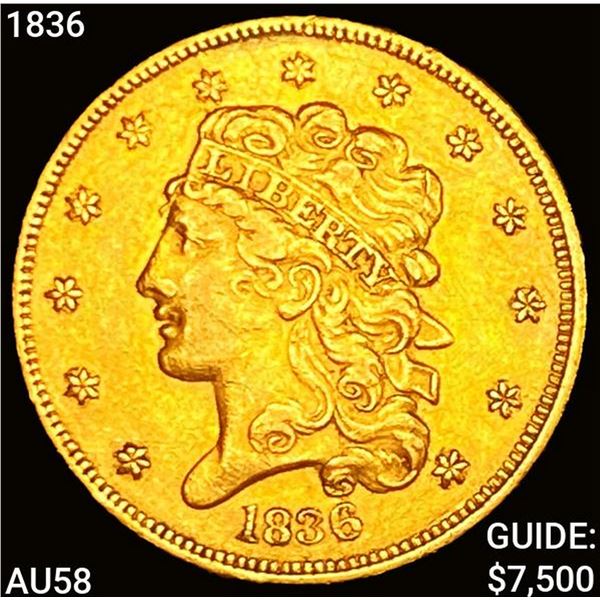 1836 $5 Gold Half Eagle CLOSELY UNCIRCULATED