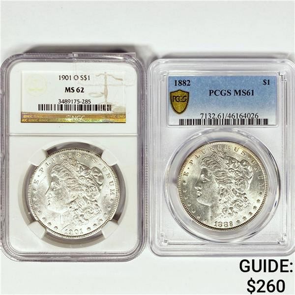 1882-1901 SET (2) Morgan Silver Dollars PCGS,NGC M