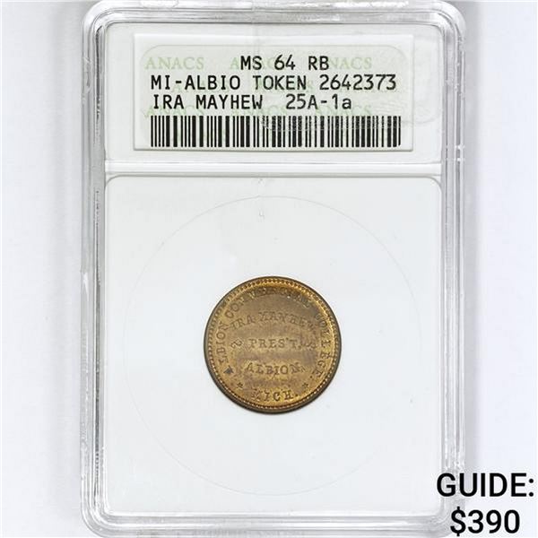 1863 MI-Albio Token ANACS MS64 RB, 25A-1a