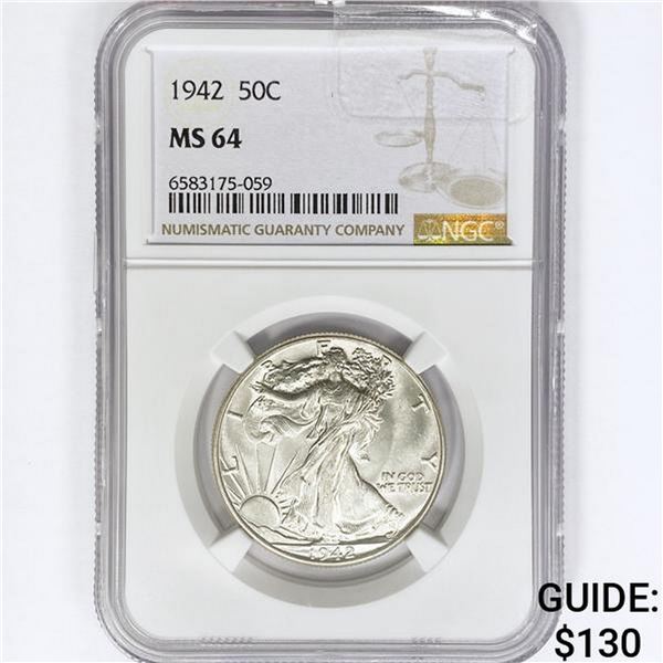 1942 Walking Liberty Half Dollar NGC MS64
