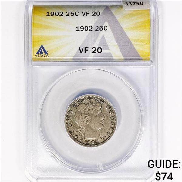 1902 Barber Quarter ANACS VF20
