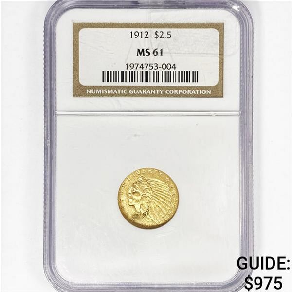 1912 $2.50 Gold Quarter Eagle NGC MS61