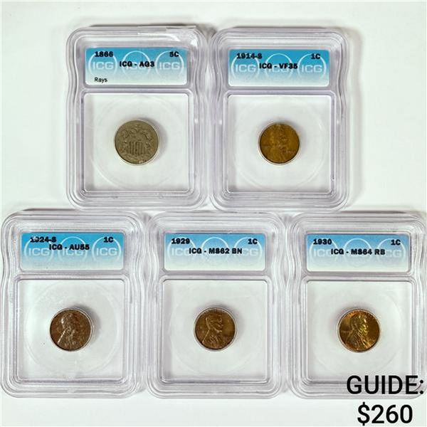 (5) Misc Coin Set (1866, 1914-S, 1924-S, 1929, 19