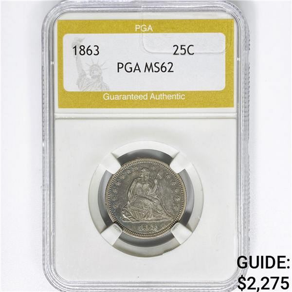 1863 Seated Liberty Quarter PGA MS62