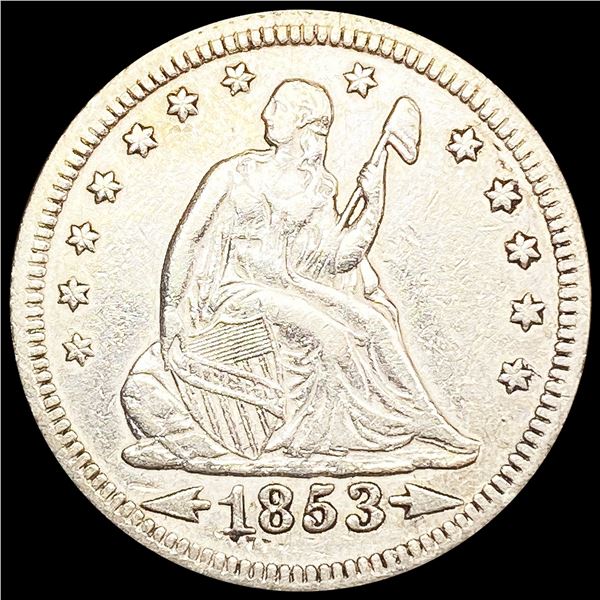 1853 Arws & Rays Seated Liberty Quarter NEARLY UNC